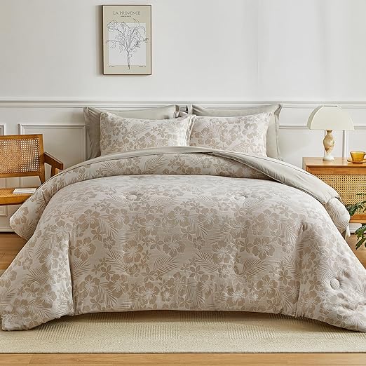 Queen Comforter Set, White Blue Floral Bedding Comforter Sets