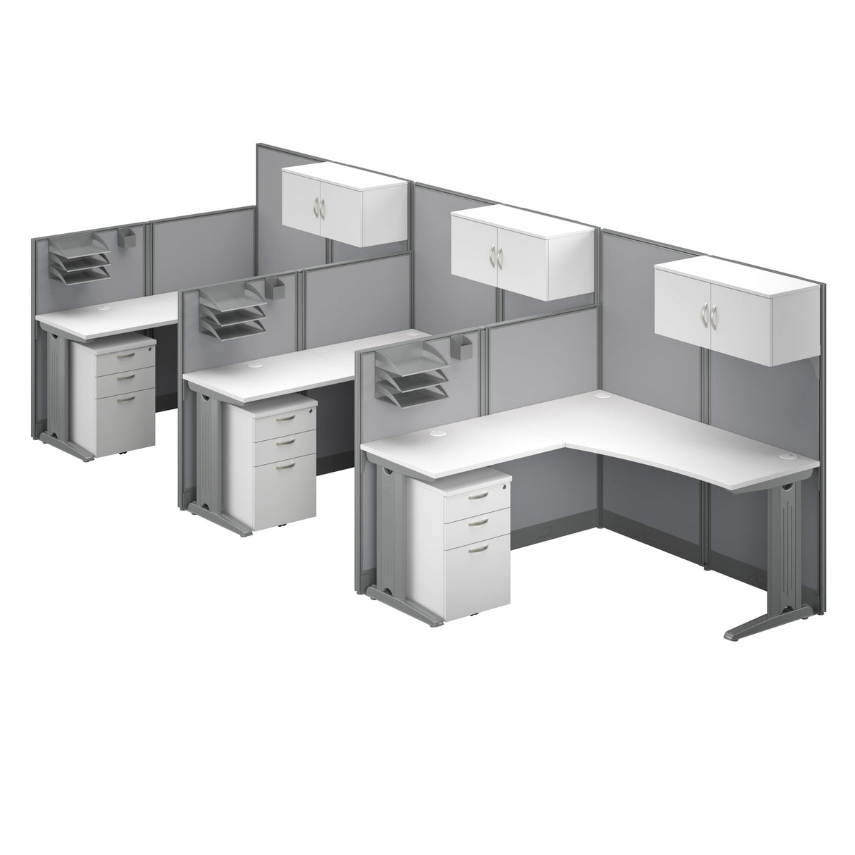 L-Shaped Modular Workstation with Storage & Privacy Panels