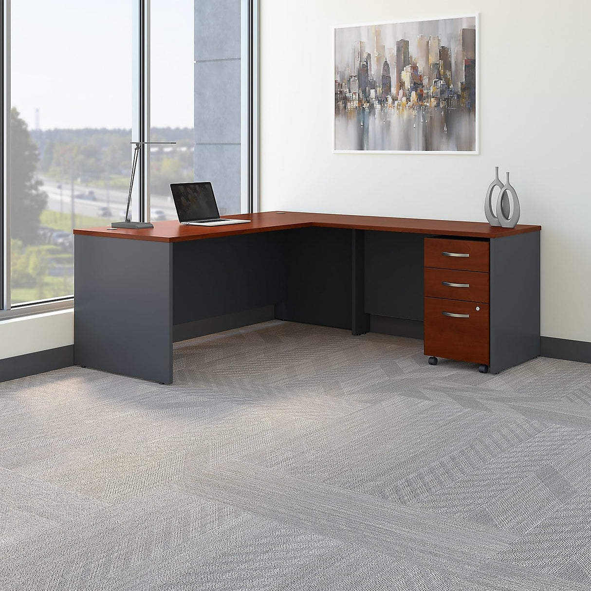 Large L-Shaped Office Desk with 48W Return & Storage