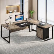 Large L-Shaped Office Desk with Storage Cabinet