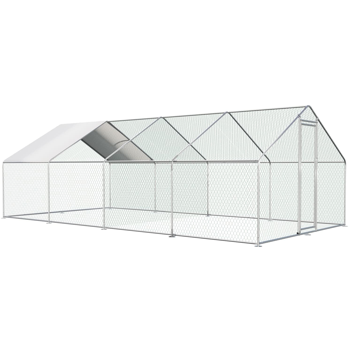 Large outdoor chicken run with PVC mesh and lockable steel door