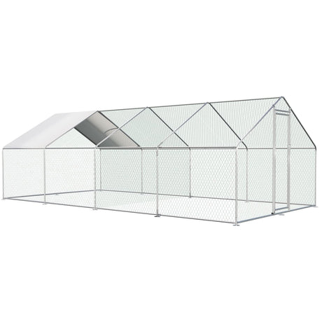 Large outdoor chicken run with PVC mesh and lockable steel door