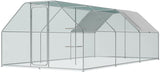 Large outdoor poultry cage with welded steel frame and climbing structure