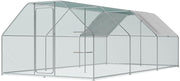 Large outdoor poultry cage with welded steel frame and climbing structure