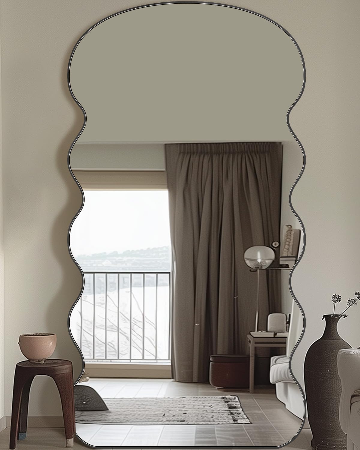 Large wavy mirror with a minimalist aluminum frame