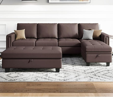 Velvet Convertible 4-Seat Sectional Sofa with Reversible Chaise L