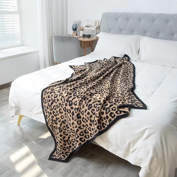 Leopard Knit Throw Blanket Soft Plush Fluffy Cheetah Print 71"x51" Blanket Lightweight