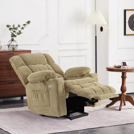 LiftLuxe Beige Dual Motor Power Recliner with Massage and Heat