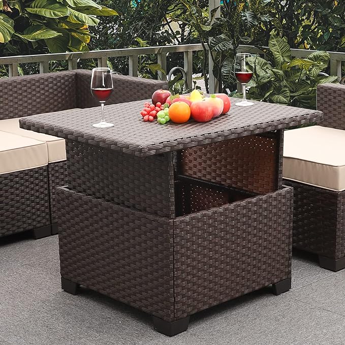 Outdoor PE Wicker Coffee Table - Resin Rattan Patio Table