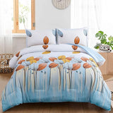 Botanical Comforter Set Queen Size 3 Pieces Floral Reversible Blue Leaves Comforter