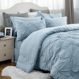 California King Comforter Set - Cal King Bed Set 7 Pieces, Pinch Pleat Navy