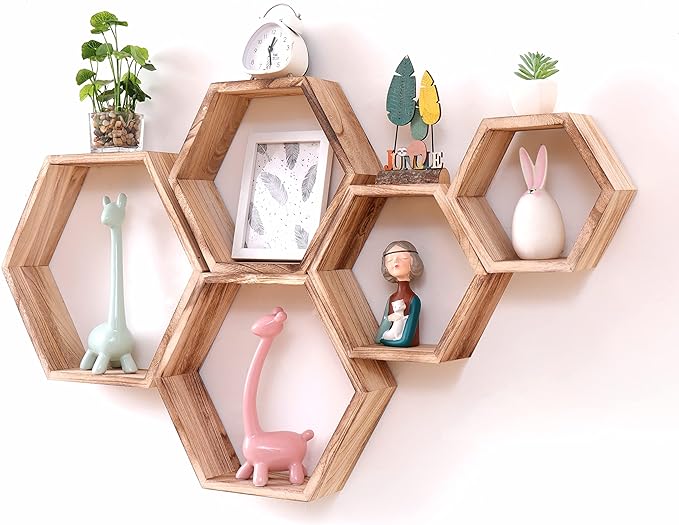 Hexagon Floating Shelves Set of 5, Honeycomb Shelves Wall Mounted Storage Wall Shelf