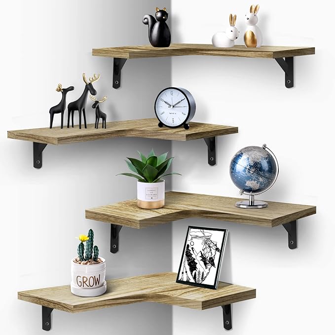 Floating Corner Shelves for Wall Décor Storage, Wall Shelves Set of 4