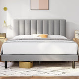 Full Size Bed Frame Upholstered Platform with Headboard and Strong Wooden