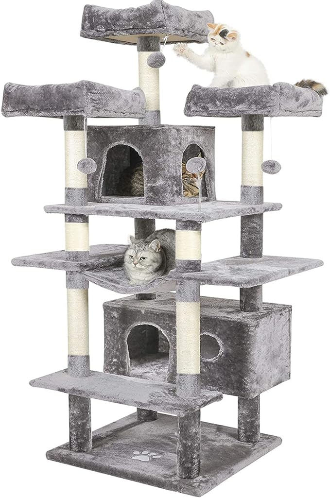 67" Large Cat Tree, Multi-Level Cat Tower with 3 Top Perches, 2 High Plush Condos