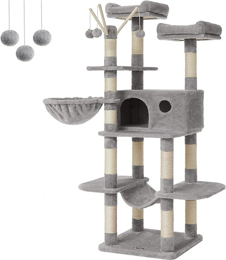 Cat Tree, Large Cat Tower, 64.6 Inches, Cat Activity Center with Hammock, Basket