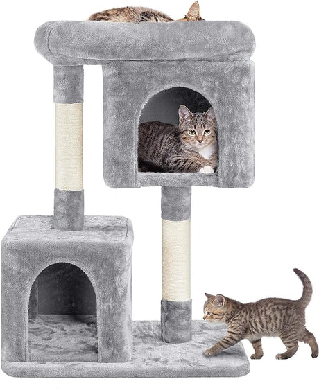 33.5in Cat Tree Tower for Indoor Cats w/2 Cozy Plush Condos, Oversized Perch