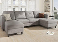 U Shaped Sectional Couch Velvet 4 Seater Sofa
