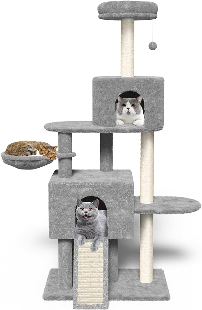 Multi Level 58in Cat Tree for Indoor Cats and Kittens Car Tower with 2 Condos