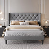 Full Size Platform Bed Frame with Upholstered Headboard and Wingback, Button Tufted