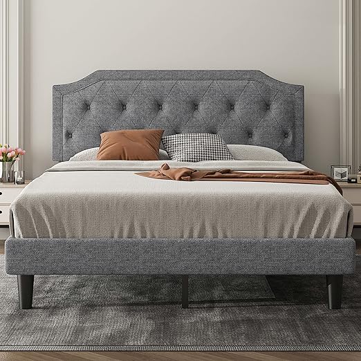 Upholstered Full Size Platform Bed Frame with Adjustable