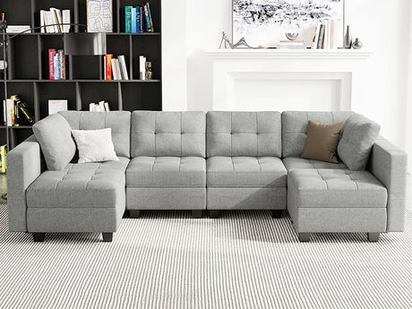 Sofa Couch with Reversible Chaises 6 seat Sectional Couch