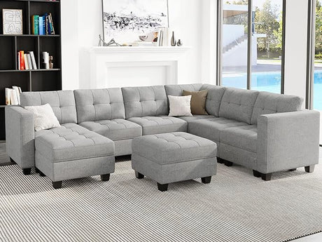 Sofa Set with Ottomans Oversized U Shaped Sofa Set with Storage Seat