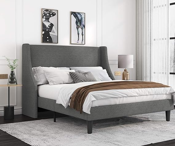 Queen Bed Frame, Platform Bed Frame Queen Size with Upholstered Headboard