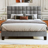 King Bed Frame Upholstered Bed Frame Platform with Adjustable Headboard Linen Fabric