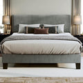 King Bed Frame with Adjustable Headboard Upholstered Bed Frame Platform Linen Fabric