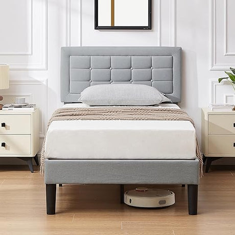 Twin Size Upholstered Bed Frame with Height