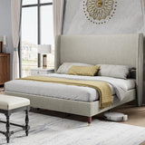 Queen Platform Bed Frame 51.2" High Headboard Linen Tall Upholstered Bed/No Box