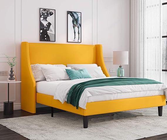 Queen Bed Frame, Platform Bed Frame Queen Size with Upholstered Headboard