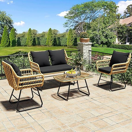 4-Piece Patio Furniture Wicker Outdoor Bistro Set