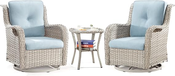 Outdoor Swivel Rocker Patio Chairs Set of 2 and Matching Side Table