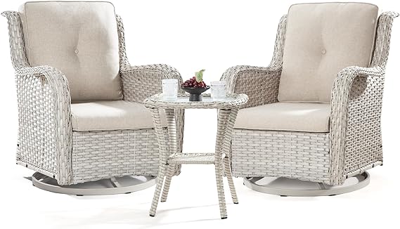 Outdoor Swivel Rocker Patio Chairs Set of 2 and Matching Side Table