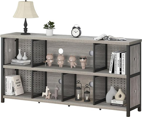 Industrial Horizontal Bookshelf, 4 5 6 7 8 Cube Storage Organizer Bookcase