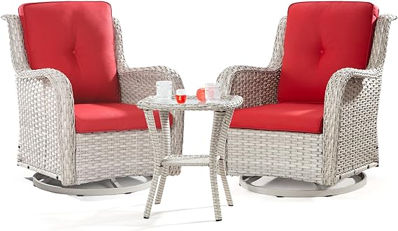 Outdoor Swivel Rocker Patio Chairs Set of 2 and Matching Side Table