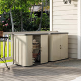 Light gray storage unit for patio and backyard

