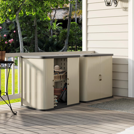 Light gray storage unit for patio and backyard

