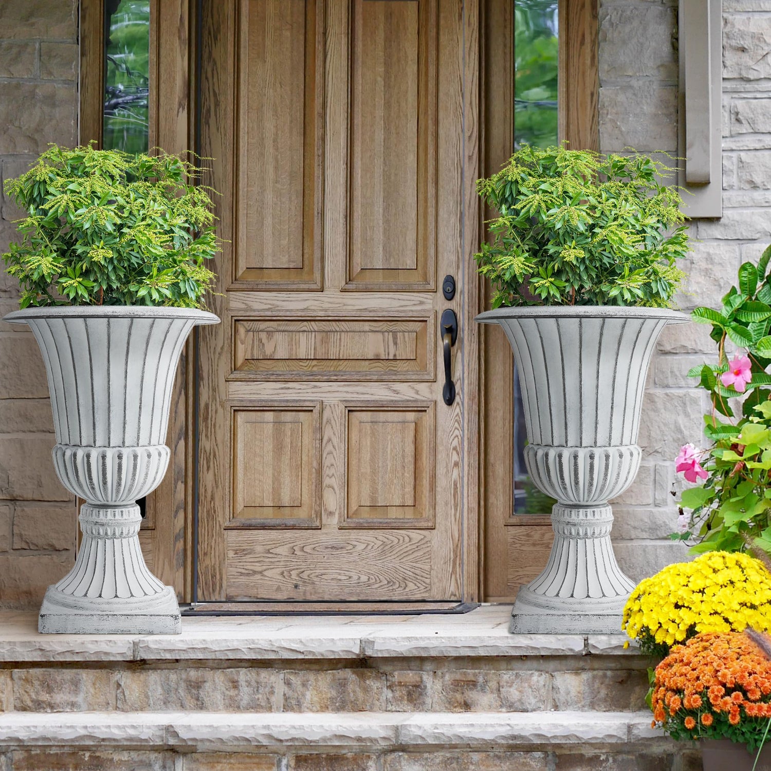 Lightweight yet durable plastic urn planters in classic style