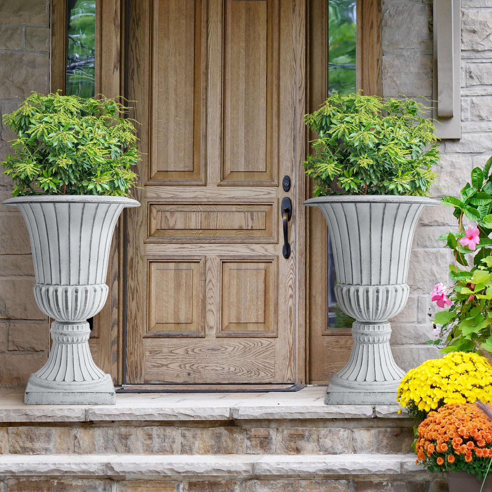 Lightweight yet durable plastic urn planters in classic style