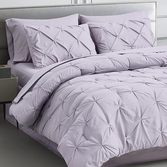 Queen Comforter Set 7 Pieces Pinch Pleat Bed in A Bag, Navy Comforter Queen Sets