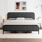 King Size Bed Frame, Upholstered Bed Frame with Diamond Tufted Headboard