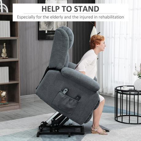 Linen Power Recliner with Massage, Lift, and Anti-Tip Base – Side View