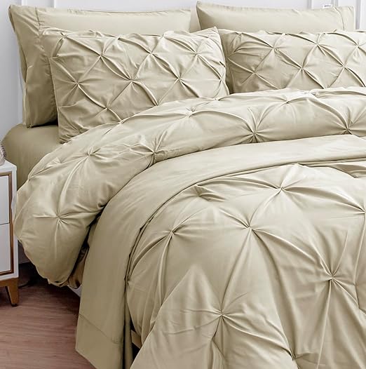 King Comforter Set – 7 Piece Bed in a Bag – Pinch Pleated King Size Bedding Set