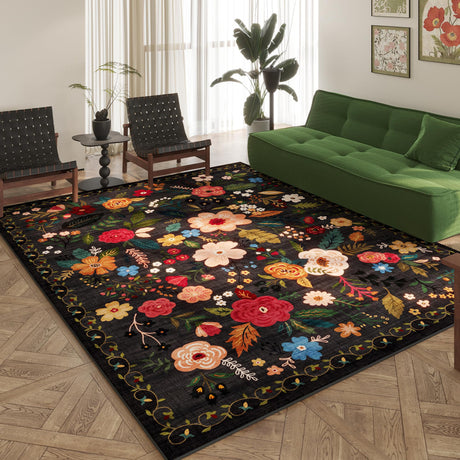 Vintage Low-Pile Rug with Non-Slip Backing – Beige & Blue Colors