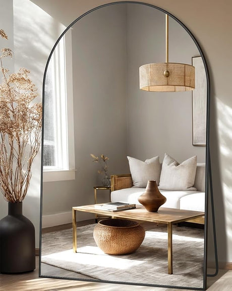 LumiArc arched full body mirror in black frame