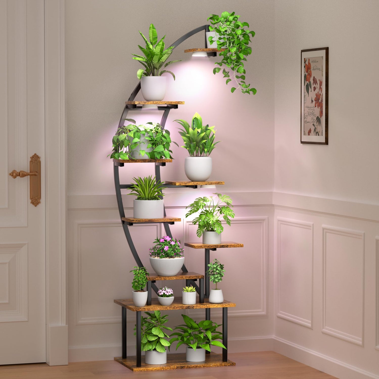 LumiBloom 9-tier half-moon plant stand with LED grow lights