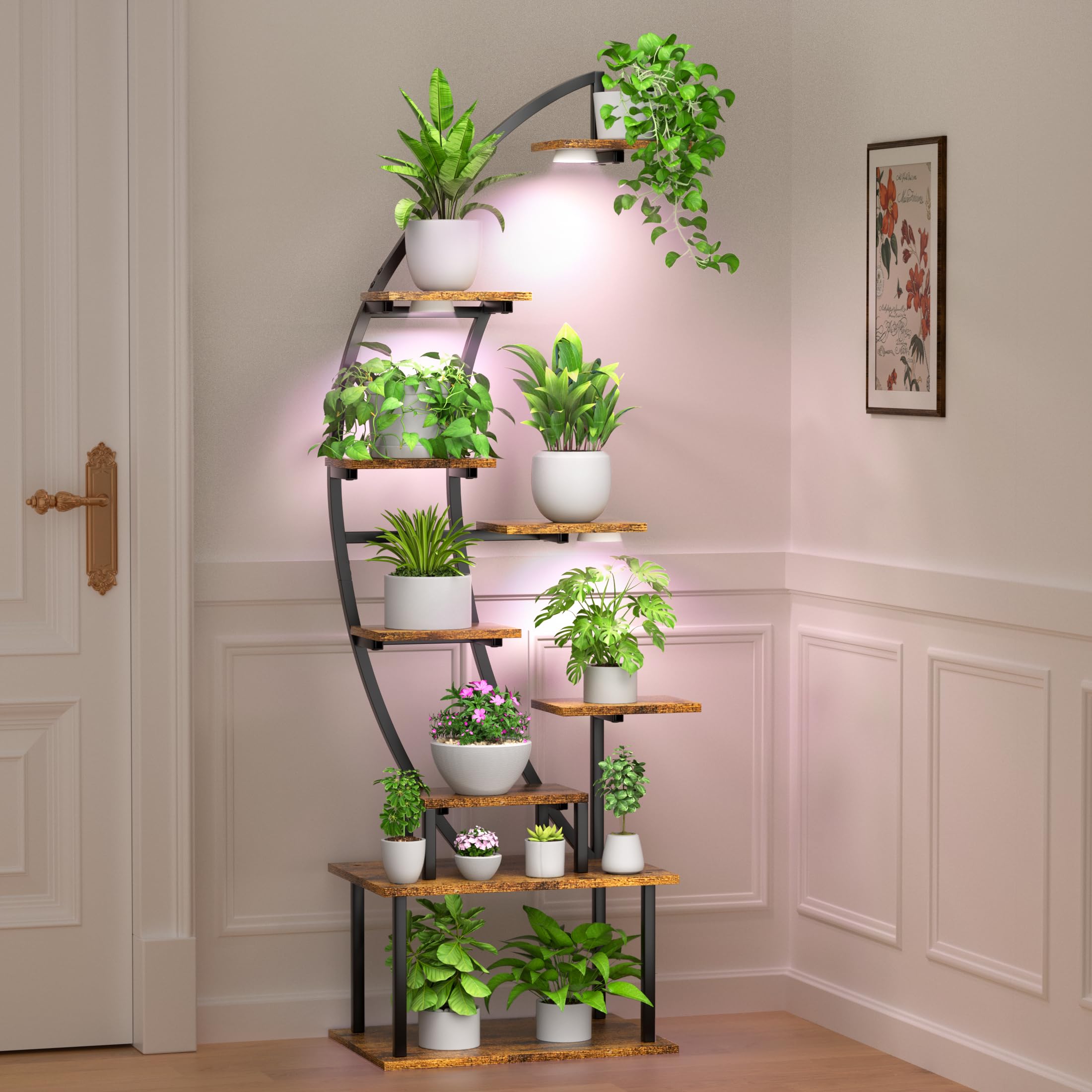 LumiBloom 9-tier half-moon plant stand with LED grow lights